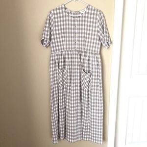 Midi Gray and White Gingham Plaid Dress